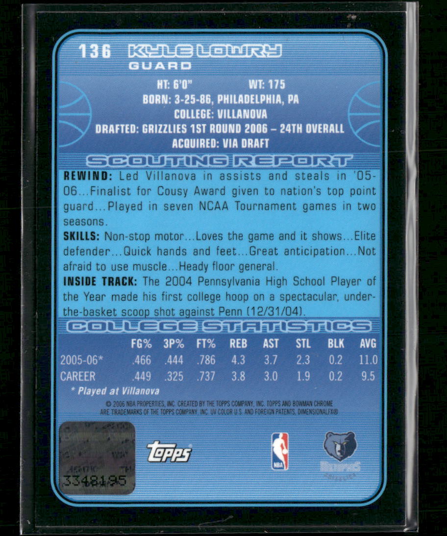 2006-2007 Bowman Chrome Kyle Lowry Rookie Auto #136