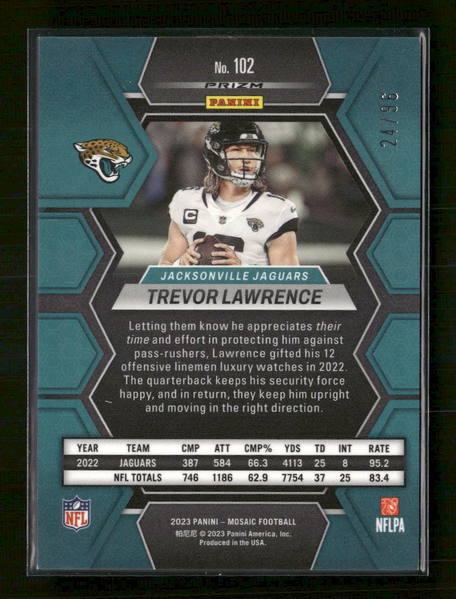 2023 Panini Mosaic Blue Sparkle Trevor Lawrence #/96 #102