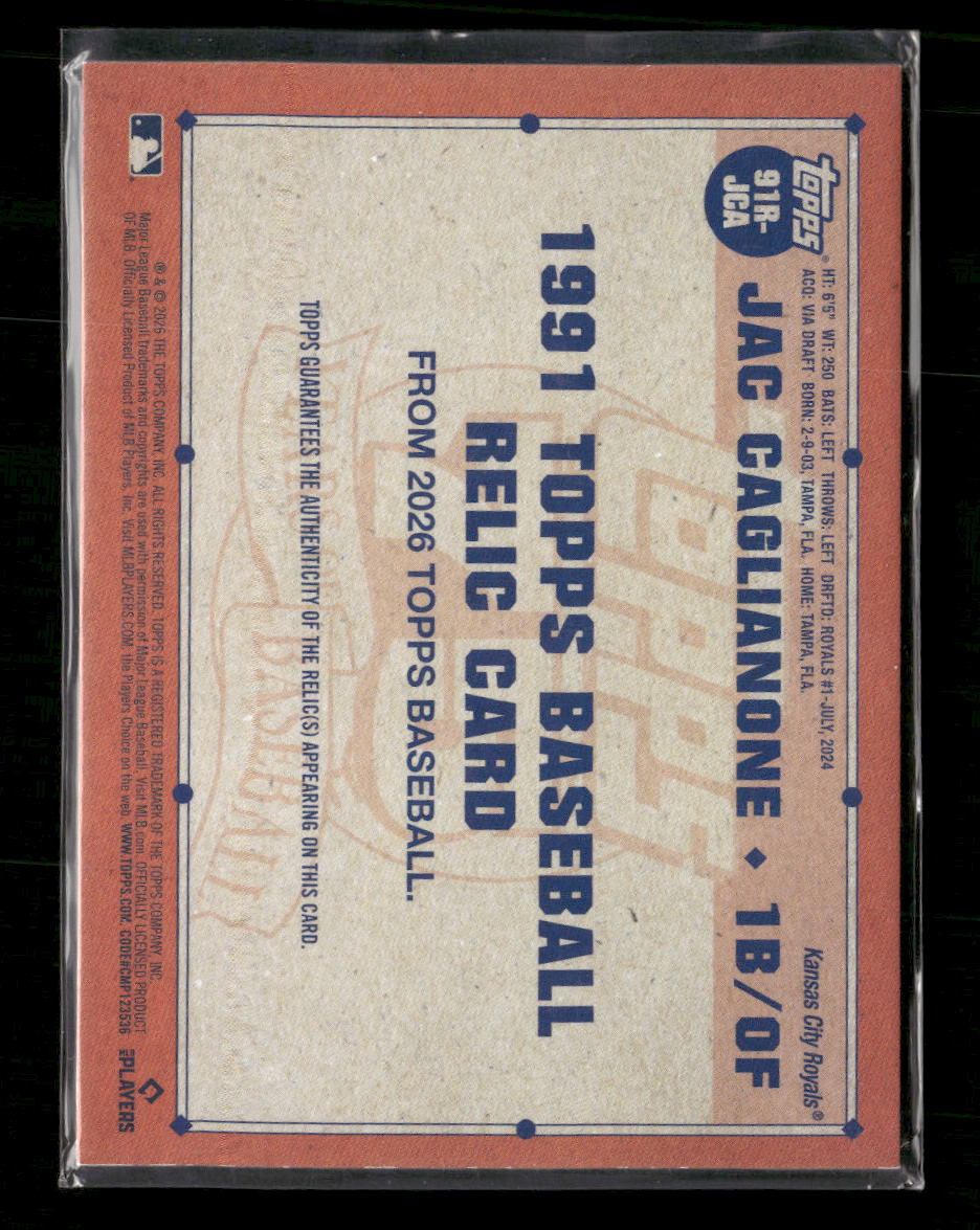 2026 Topps 1991 Topps Baseball 35th Anniversary Relics Series One Jac Caglianone