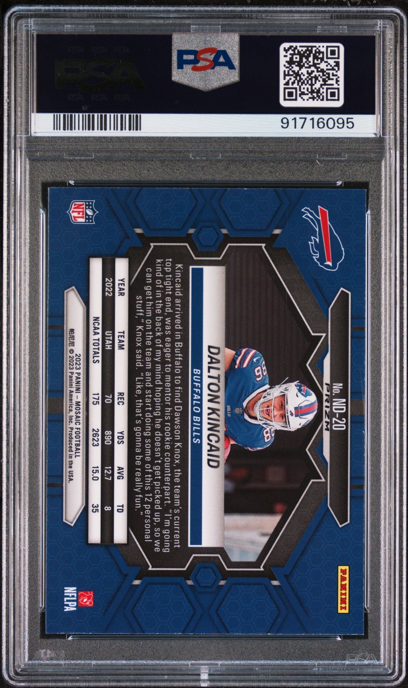 2023 Panini Mosaic Nfl Debut Nfl Debut-Green Dalton Kincaid 10 PSA #ND20