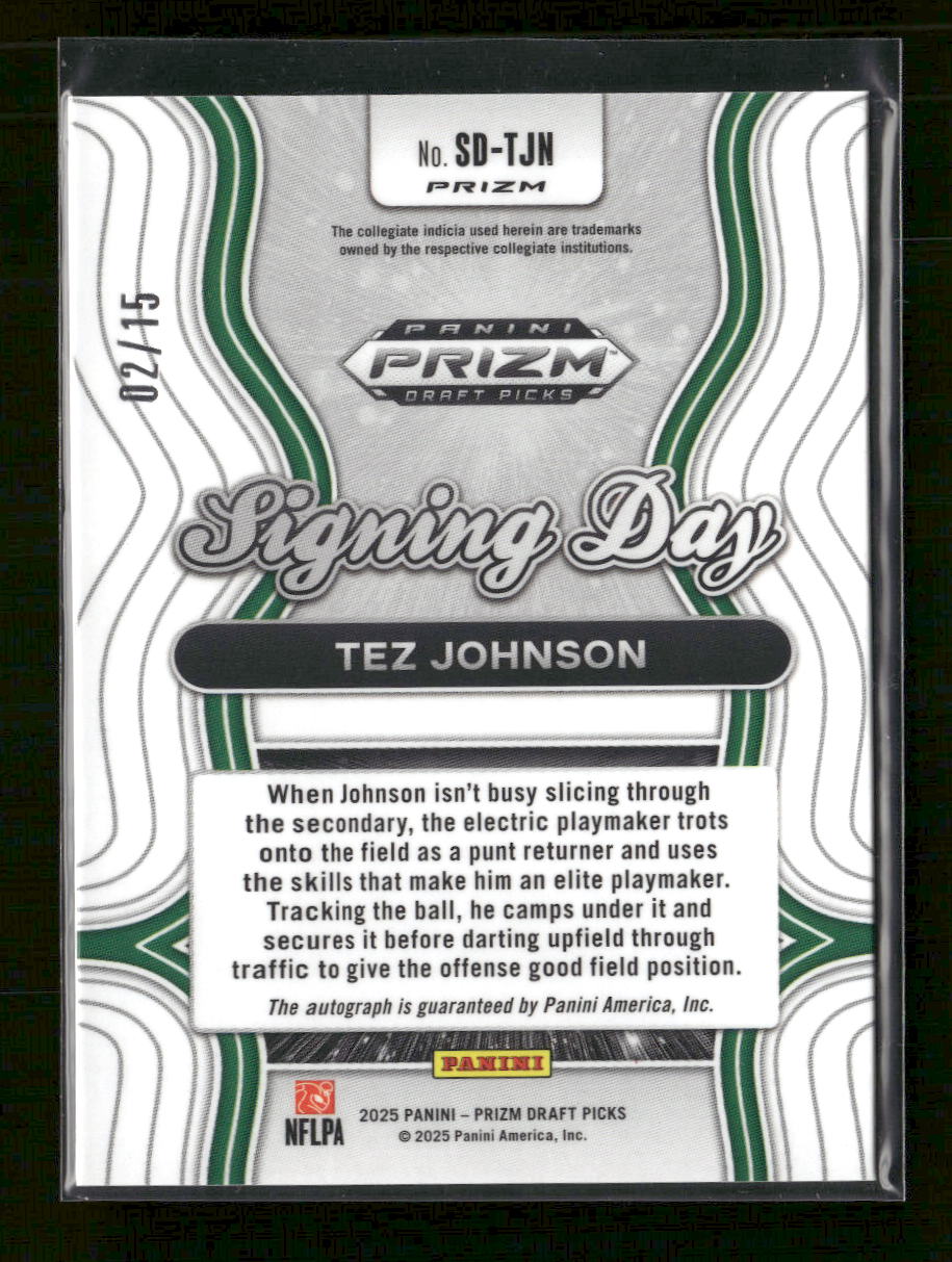 2025 Panini Prizm Draft Picks Signing Day Gold Shimmer Tez Johnson #/15 #SD-TJN