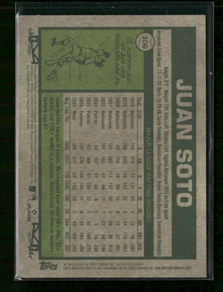 2026 Topps Heritage Chrome Blue Refractors Juan Soto #/150 #306