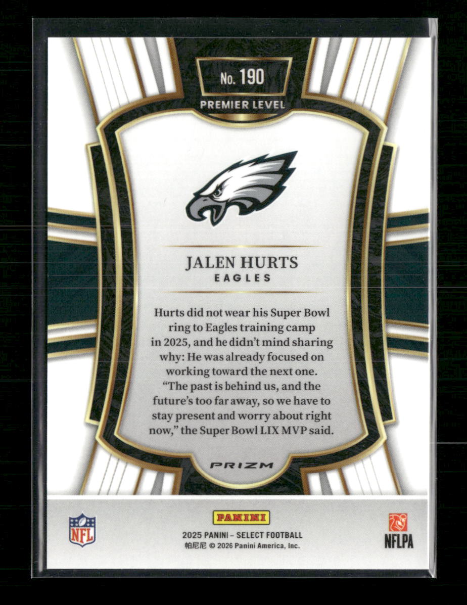 2025 Panini Select Zebra Prizm Jalen Hurts #190