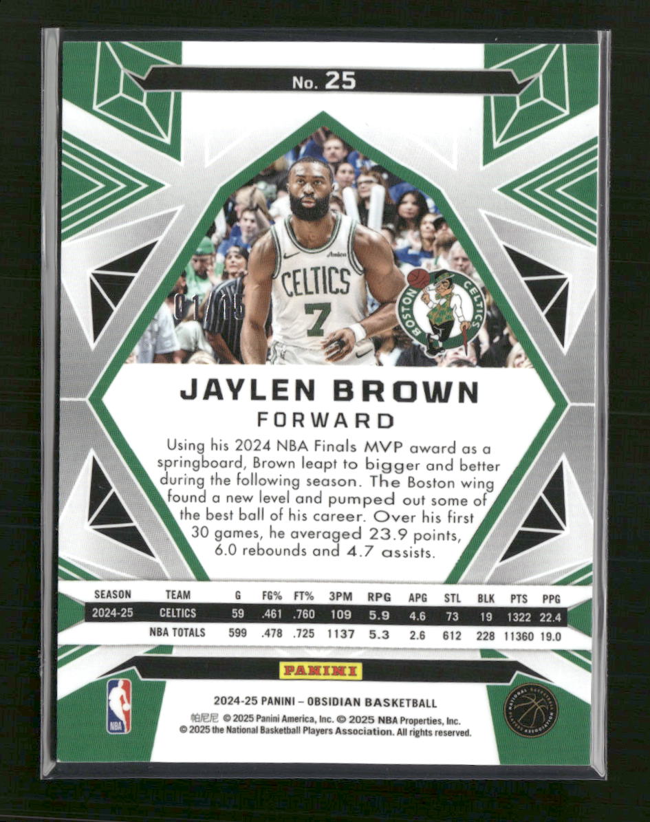 2024-25 Panini Obsidian Electric Etch Hot Springs Jaylen Brown #/15 #25