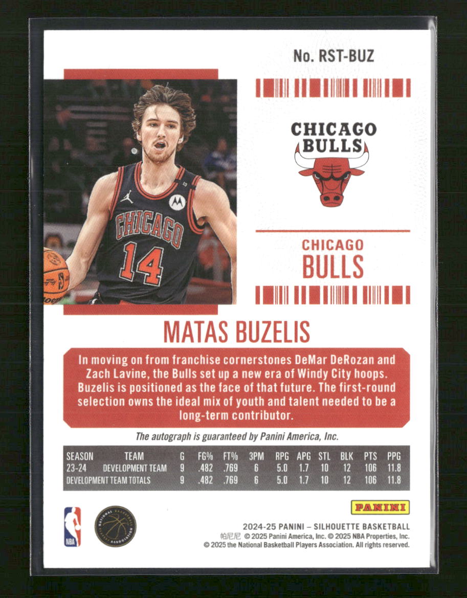 2024-25 Panini Silhouette Rookie Season Ticket Matas Buzelis #/75 Auto #RST-BUZ