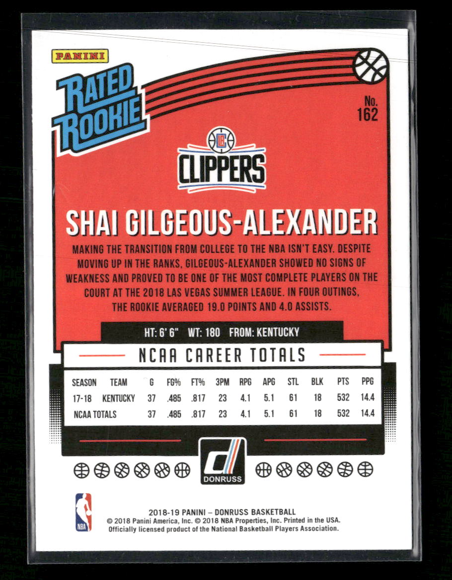 2018-19 Donruss Holo Orange Laser Shai Gilgeous-Alexander Rookie #162