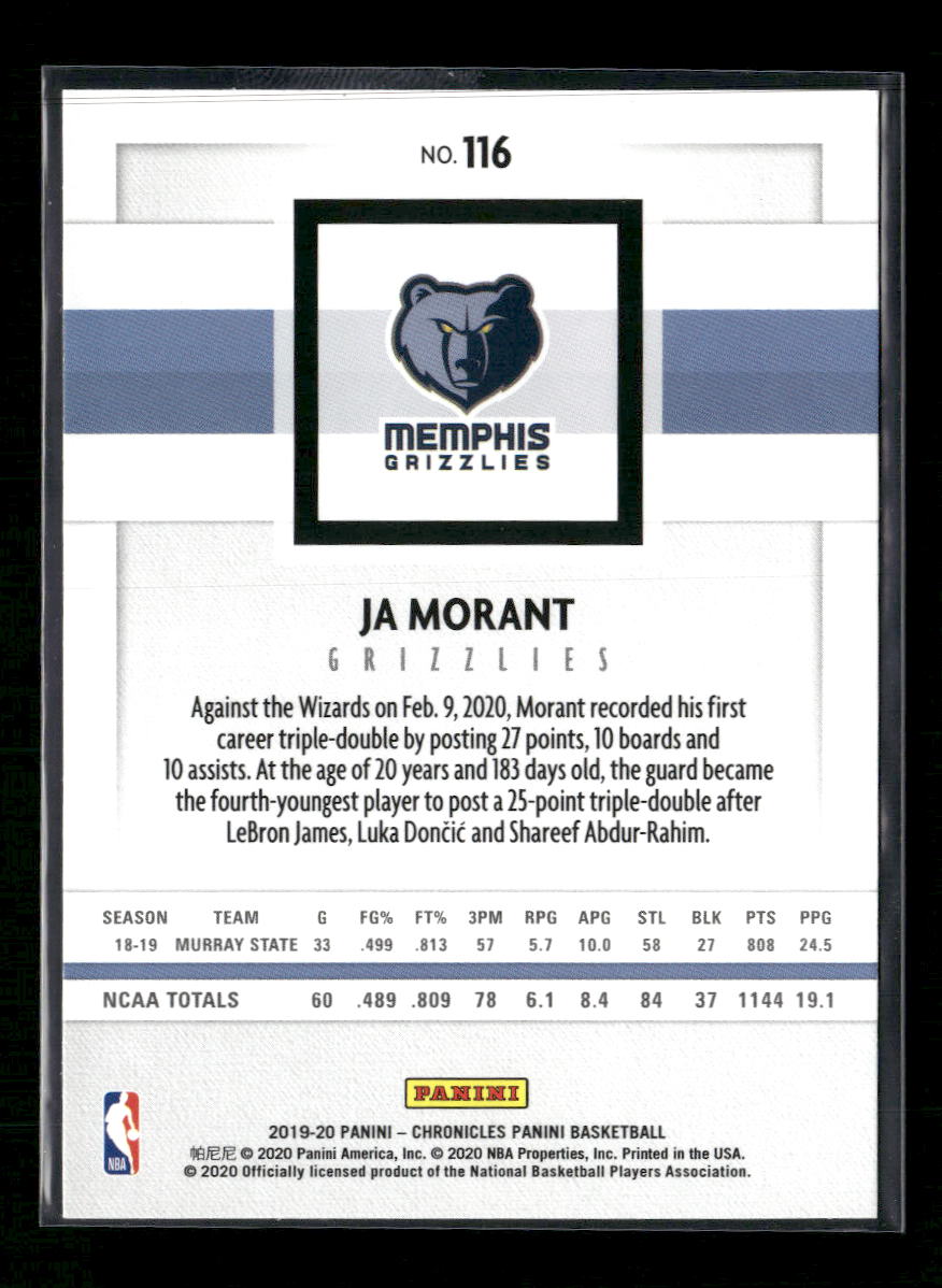 2019-20 Panini Chronicles Ja Morant Rookie #116