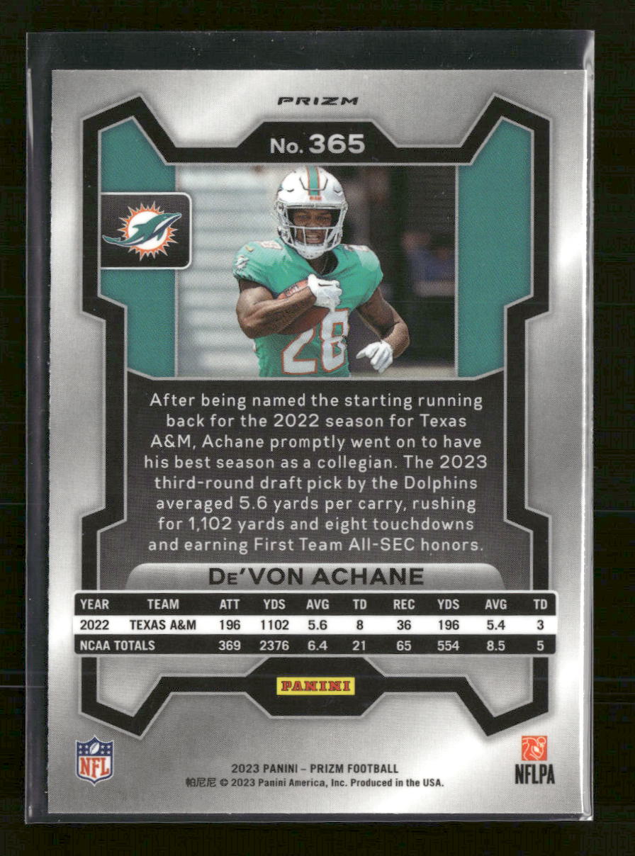 2023 Panini Prizm Green De'Von Achane #365