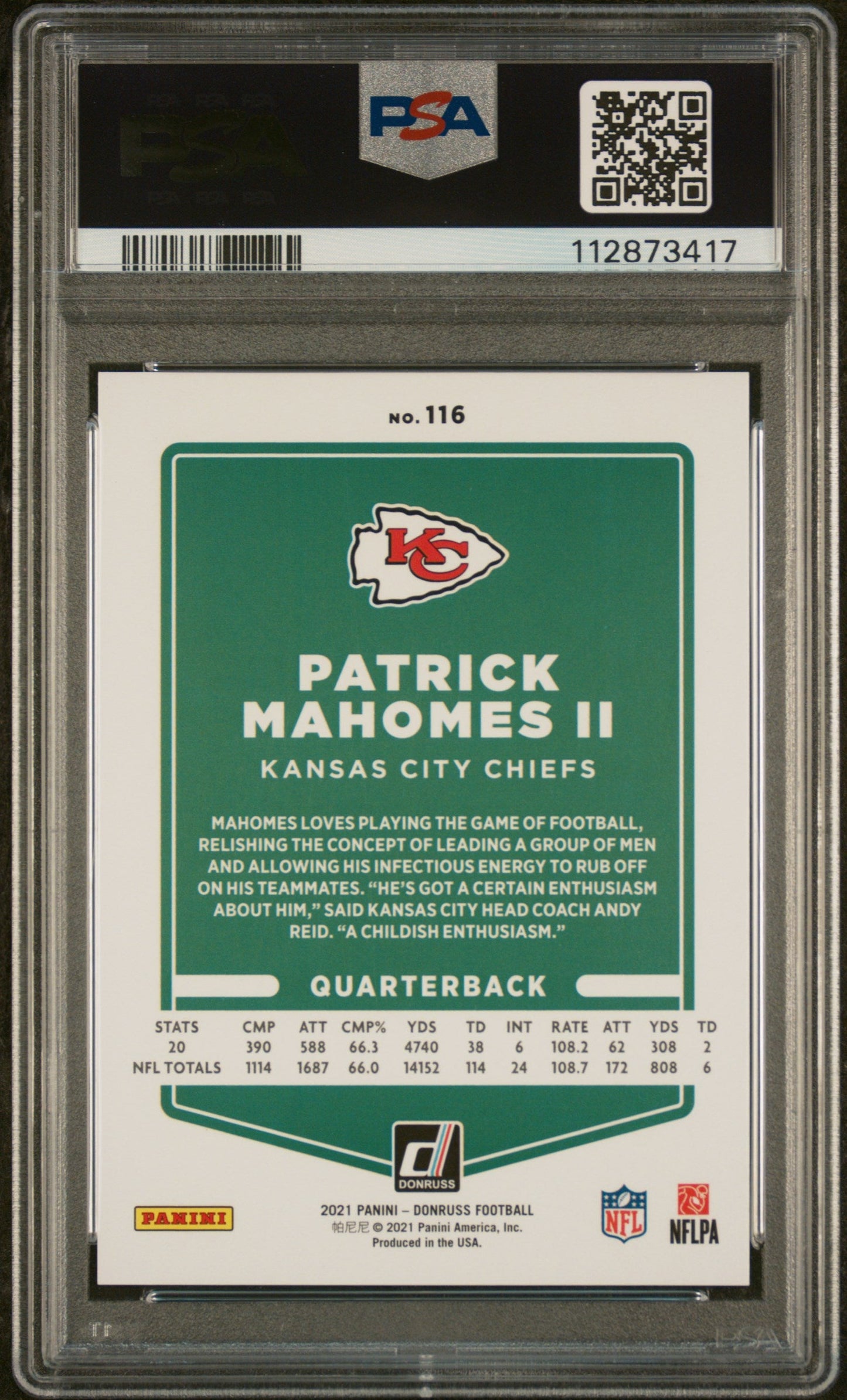 2021 Panini Donruss Press Proof Gold Patrick Mahomes Ii 9 PSA #116