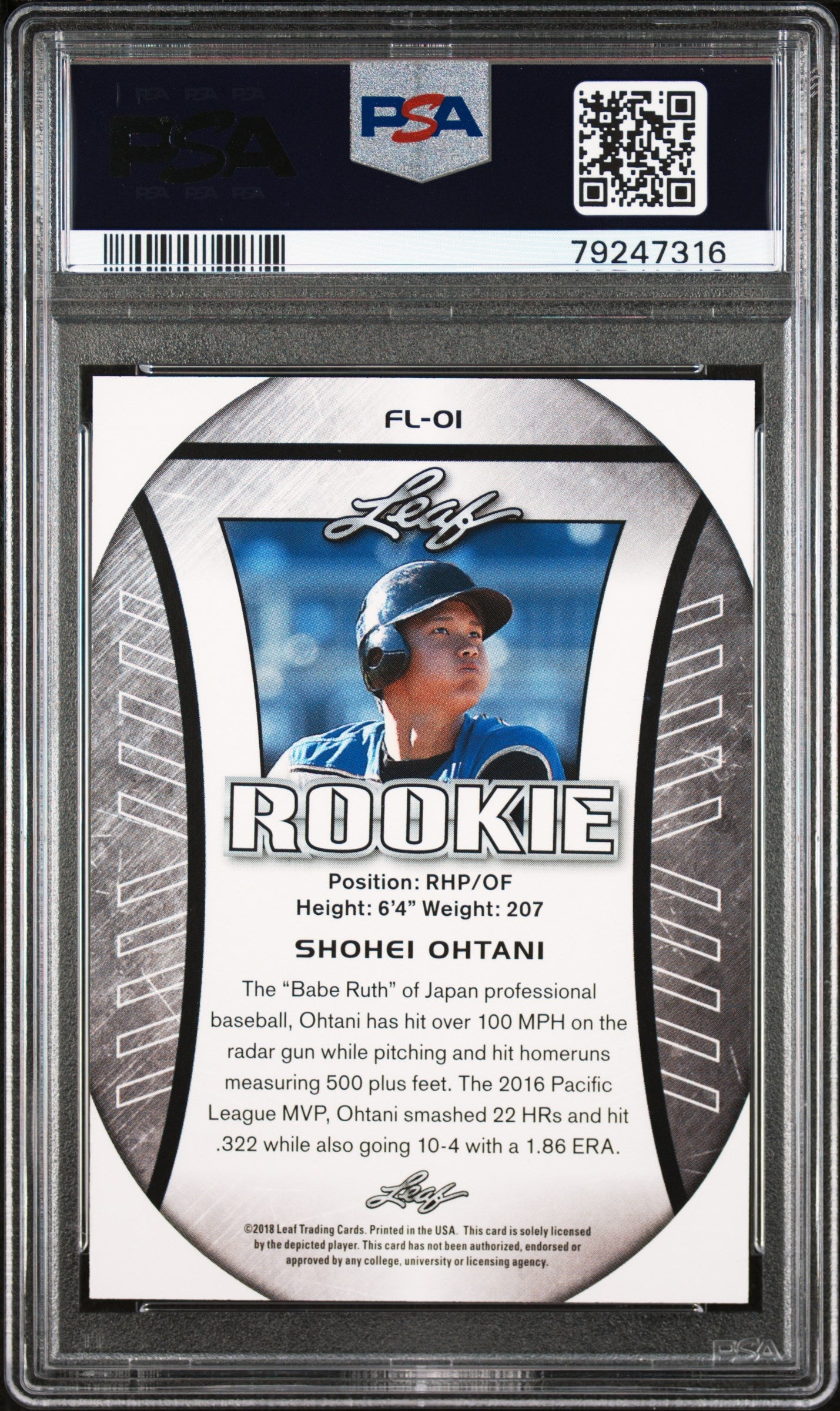 2018 Leaf Rookie Ohtani Exclusive Flag Shohei Ohtani 10 PSA #FL-01