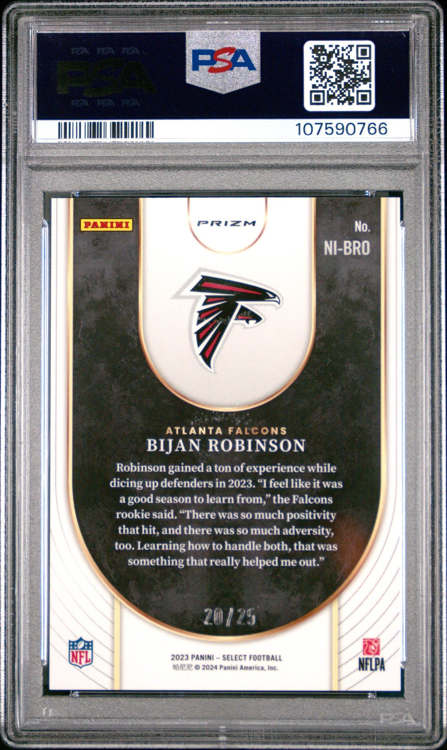 2023 Panini Select Neon Icons-Tie-Dye Prizm Bijan Robinson 9 PSA #NIBRO
