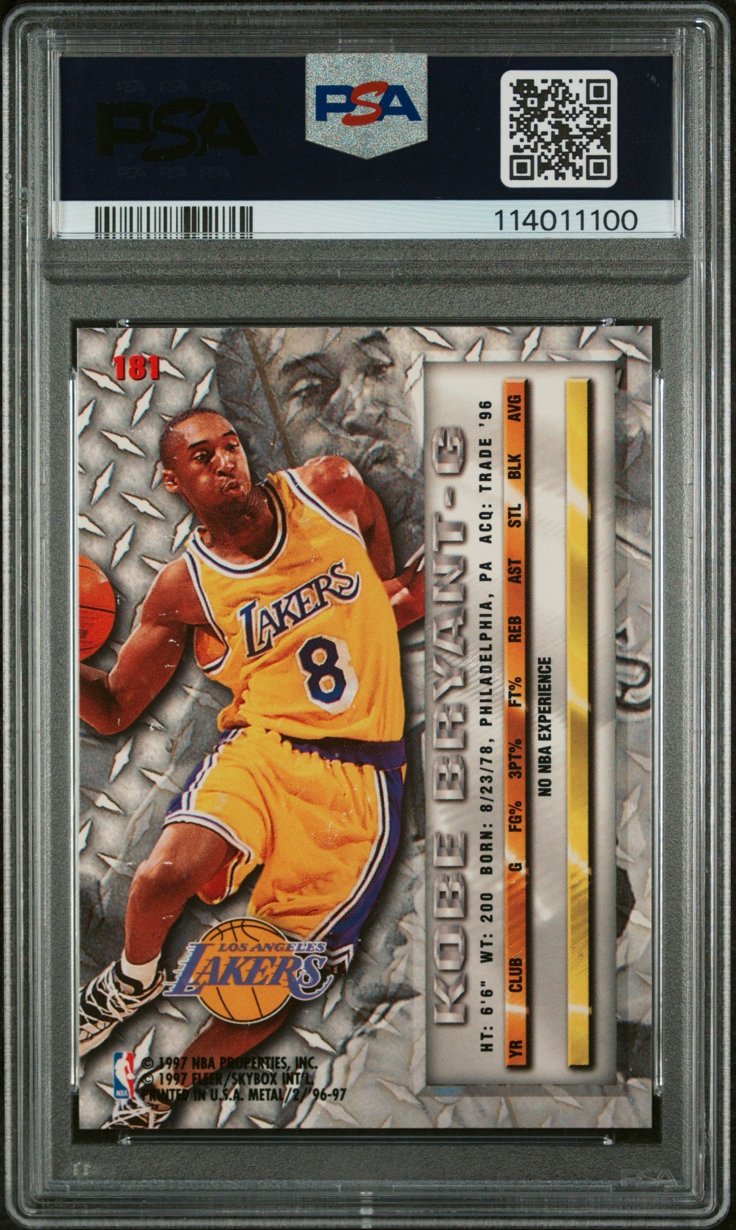 1996 Fleer Metal Kobe Bryant Rookie 8 PSA #181