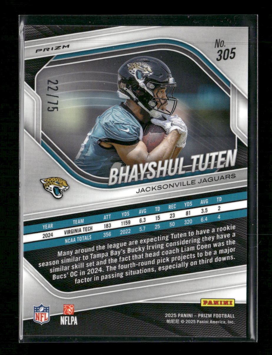 2025 Panini Prizm Purple Disco #/75 Bhayshul Tuten Rookie #305