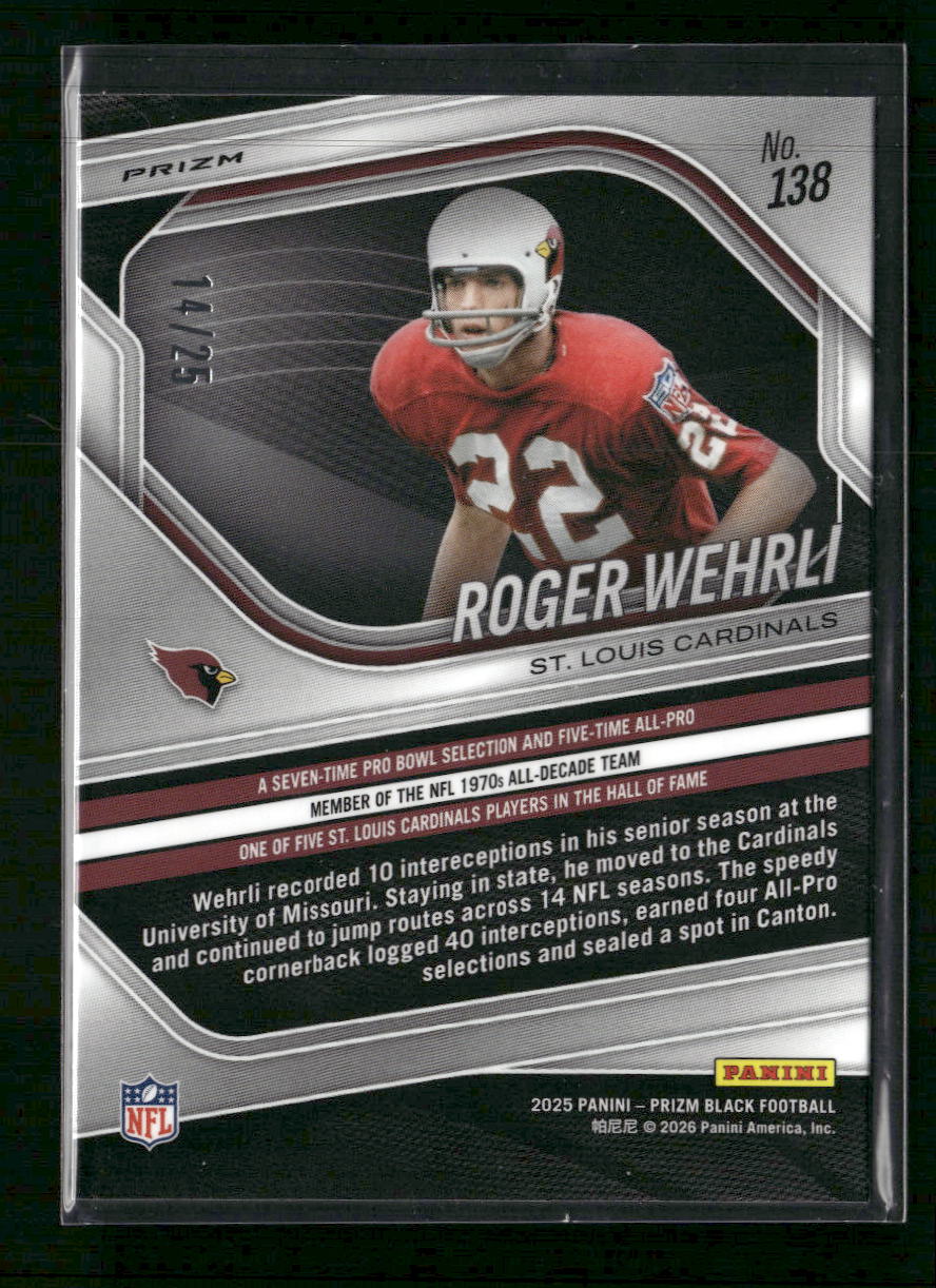 2025 Panini Prizm Black Prizms Mojo Roger Wehrli #/25 #138