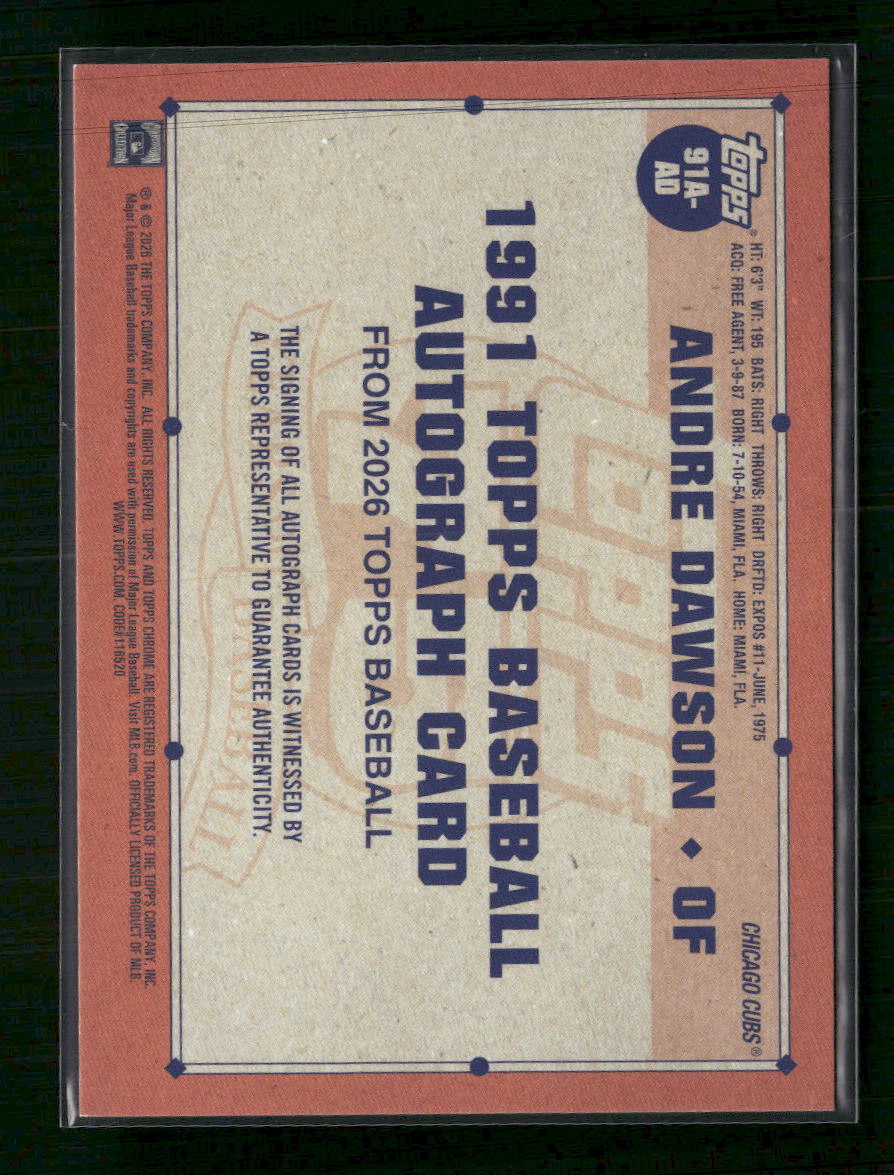 2026 Topps Baseball 35th Anniversary Andre Dawson Auto #91A-AD