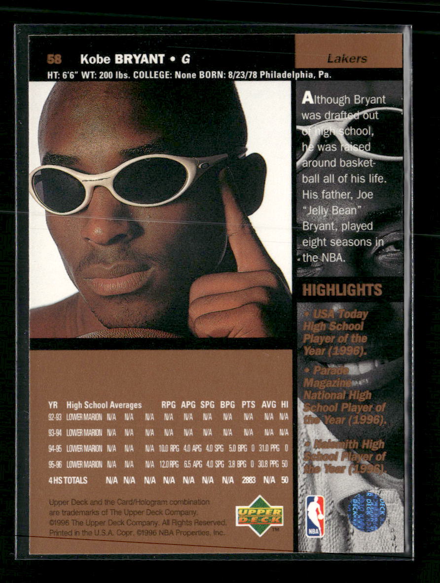 1996-97 Upper Deck Kobe Bryant Rookie #58