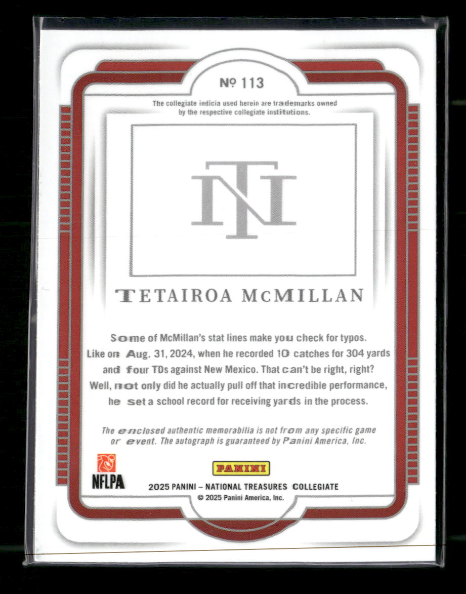 2025 Panini National Treasures Silhouettes Tetairoa McMillan #/99 Auto #113