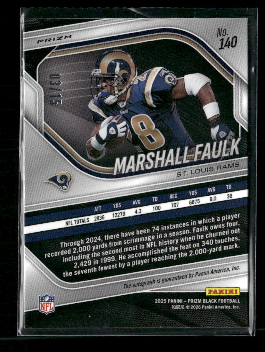 2025 Panini Prizm Black Blue Shimmer Auto #/15 Marshall Faulk #140