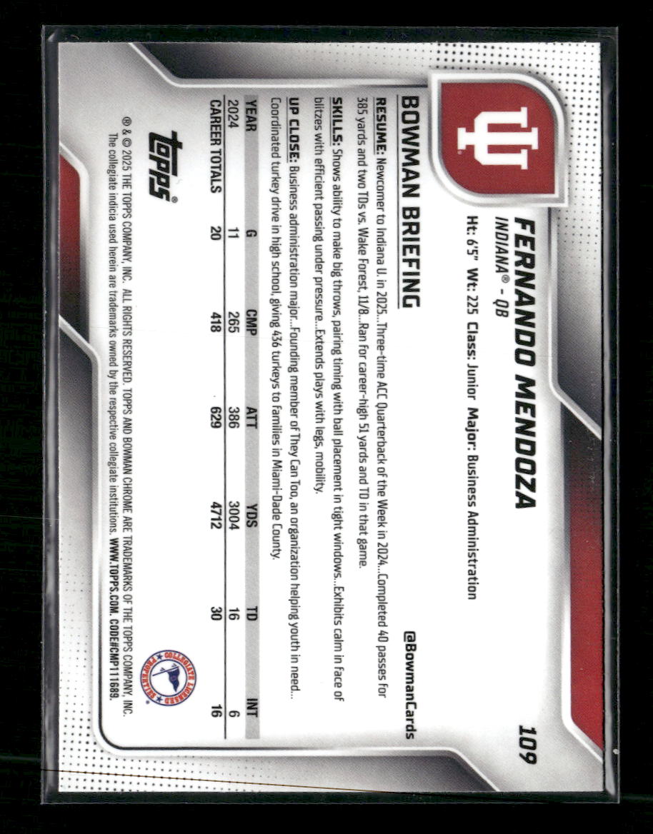 2025 Bowman University Chrome Fernando Mendoza #109