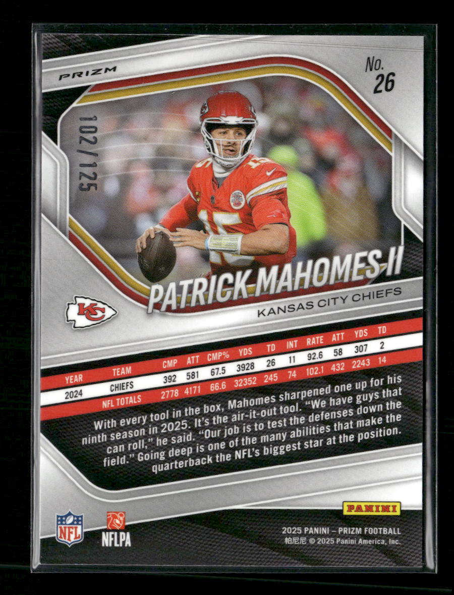 2025 Panini Prizm No Huddle Blue Patrick Mahomes II #/125 #26