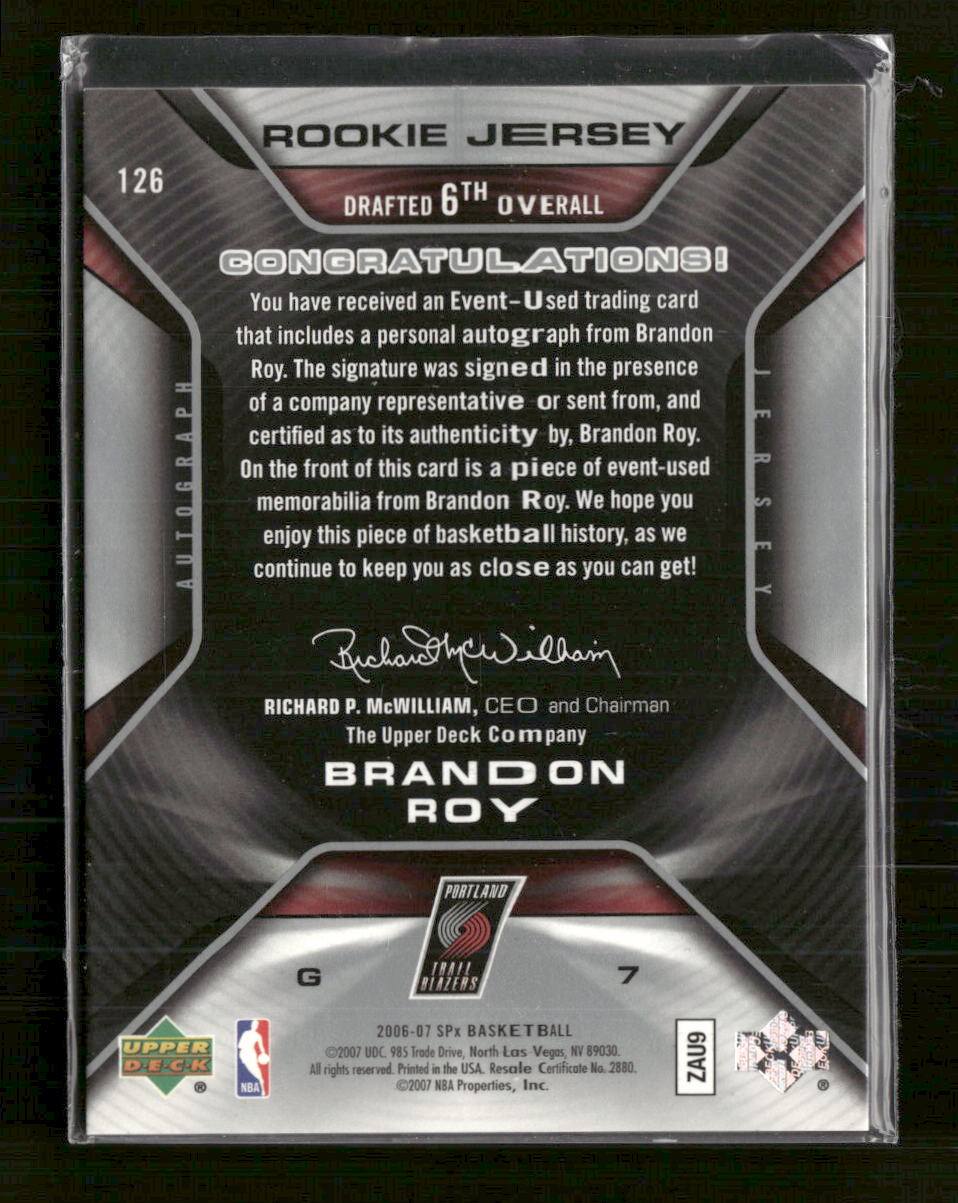2006-07 SPx Rookie Jersey Autographs /299 Brandon Roy Auto #126