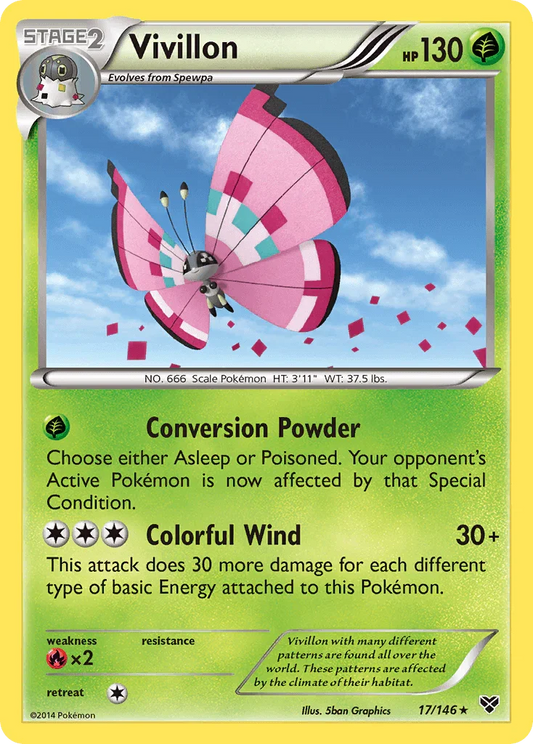 Vivillon (17/146) (Meadow Form/Pink Wings) [XY: Base Set]