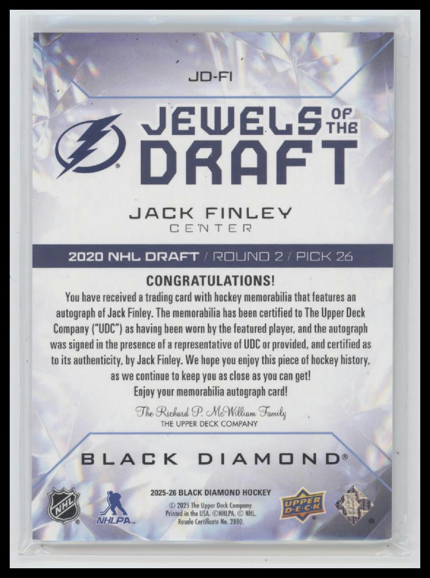 2025-26 U D Black Diamond Jewels Draft Rookies Jack Finley #/99 Auto #JD-FI