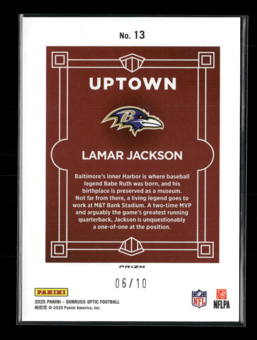 2025 Panini Donruss Optic Uptown #/10 Lamar Jackson #13