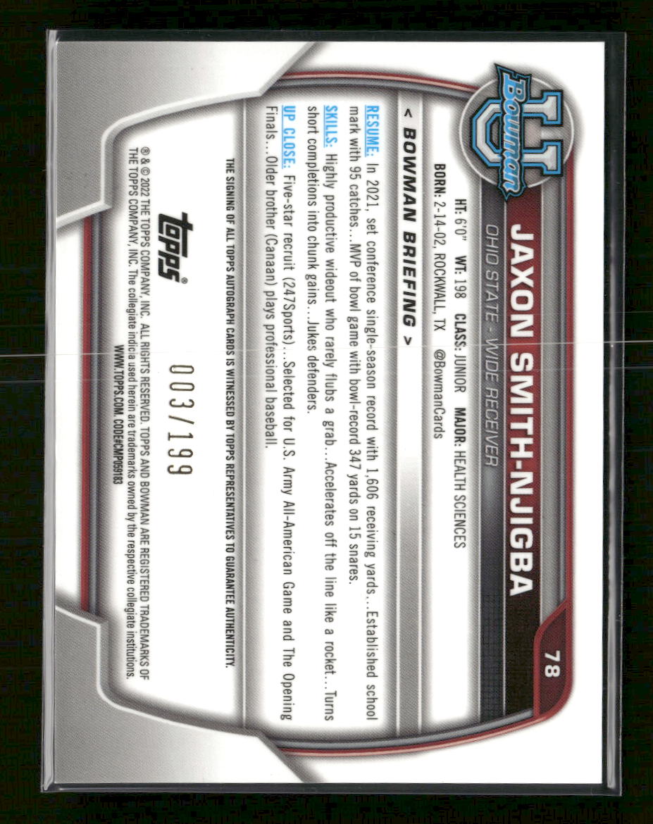 2022 Bowman University 1st Bowman Auto Refractor Jaxon Smith-Njigba #/199 #78
