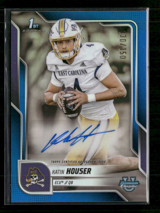 2025 Bowman University Chrome Blue Refractor #/150 Katin Houser Auto #BCA-KH