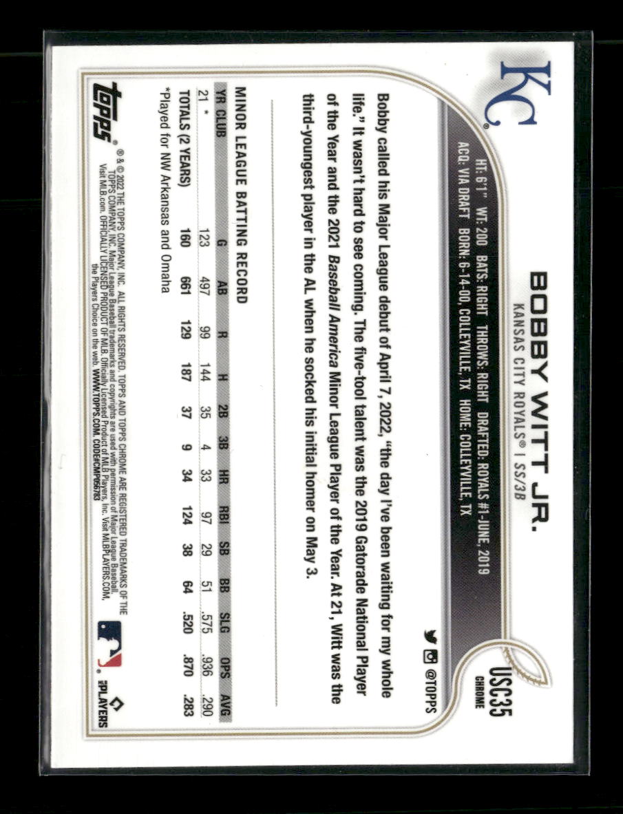 2022 Topps Chrome Update Bobby Witt Jr. Rookie #USC35