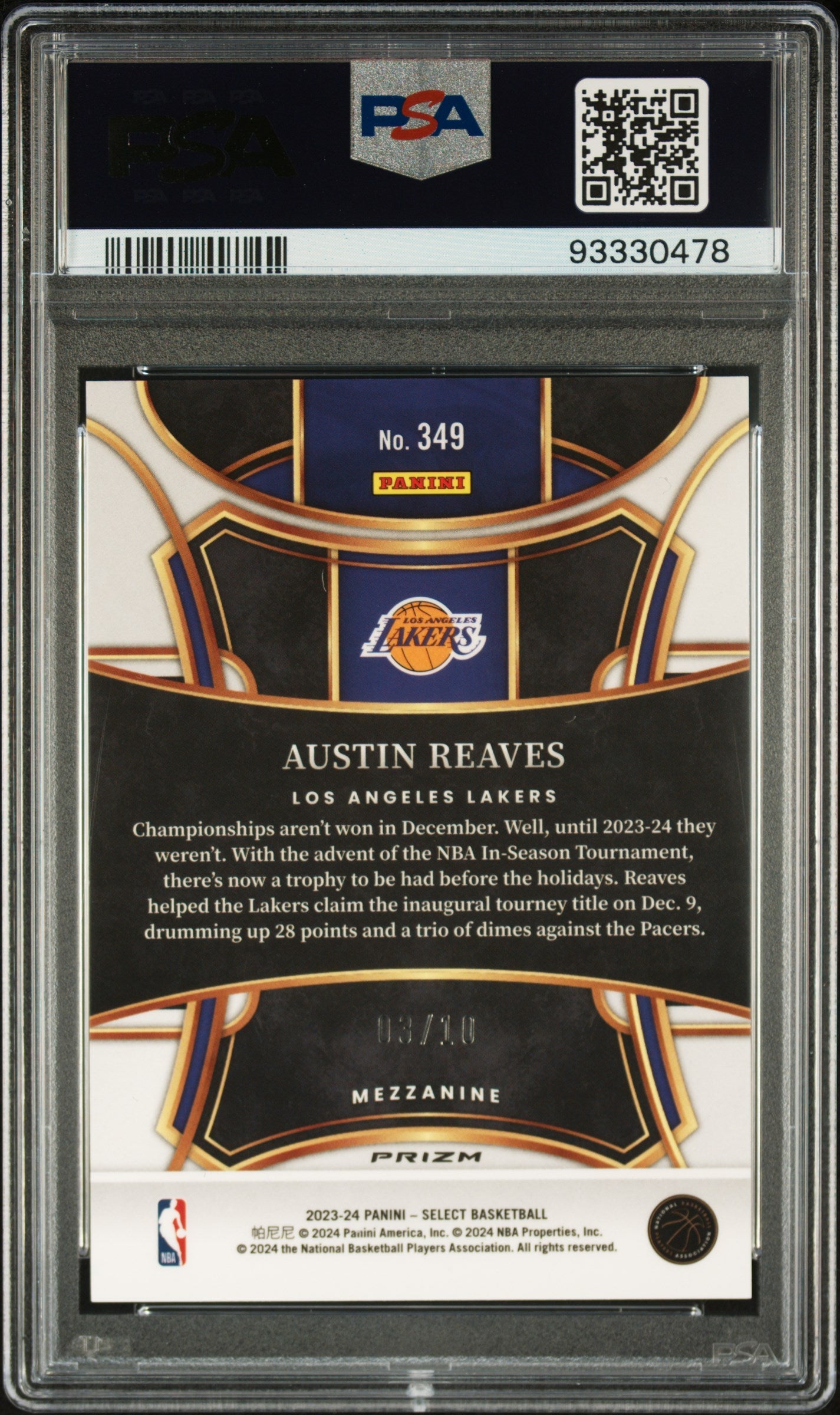 2023 Panini Select Gold Flash Austin Reaves 10 PSA #349