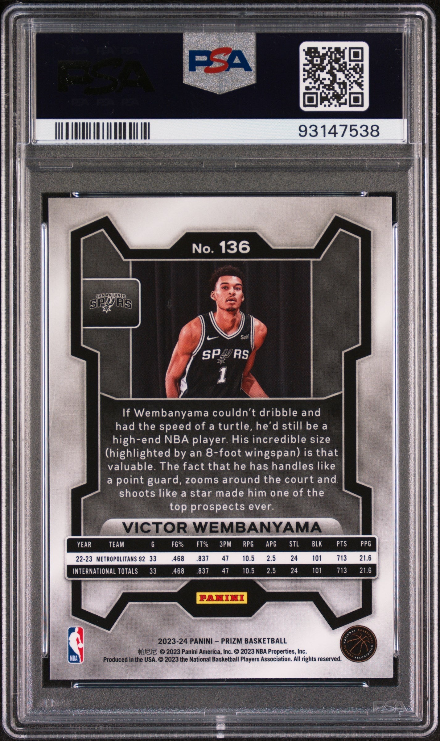 2023 Panini Prizm Victor Wembanyama 9 PSA #136