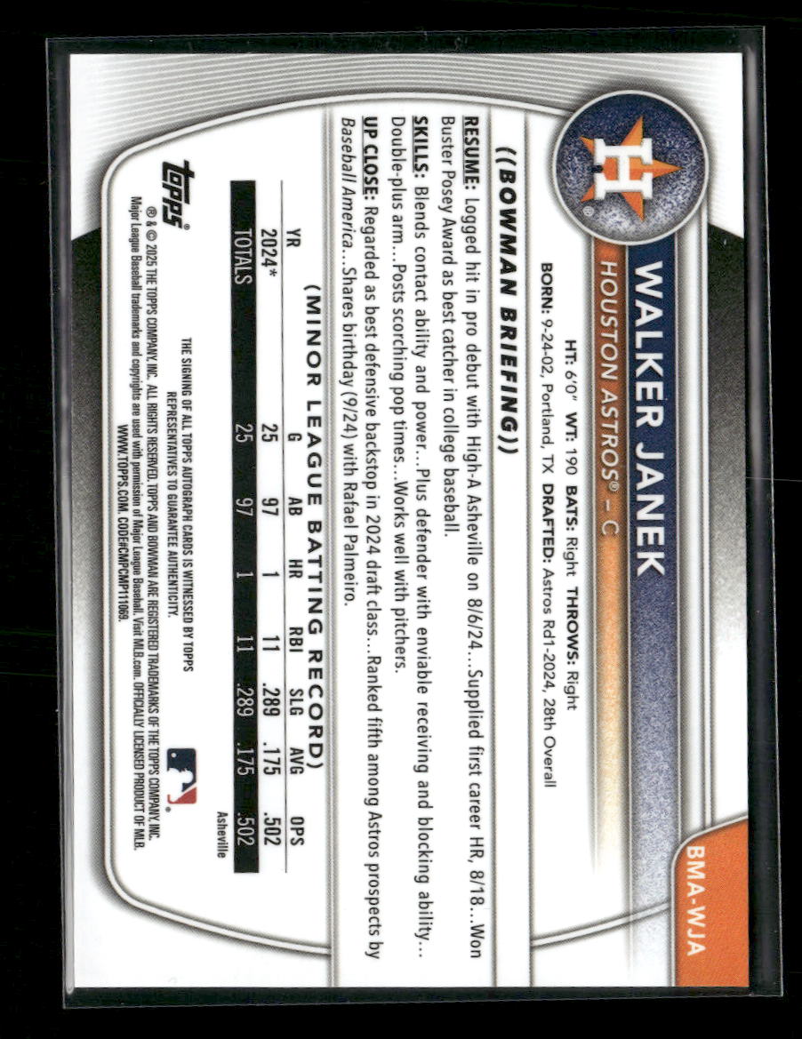 2025 Bowman Chrome Prospect Autographs Green Mojo Walker Janek #/99 #BMA-WJA