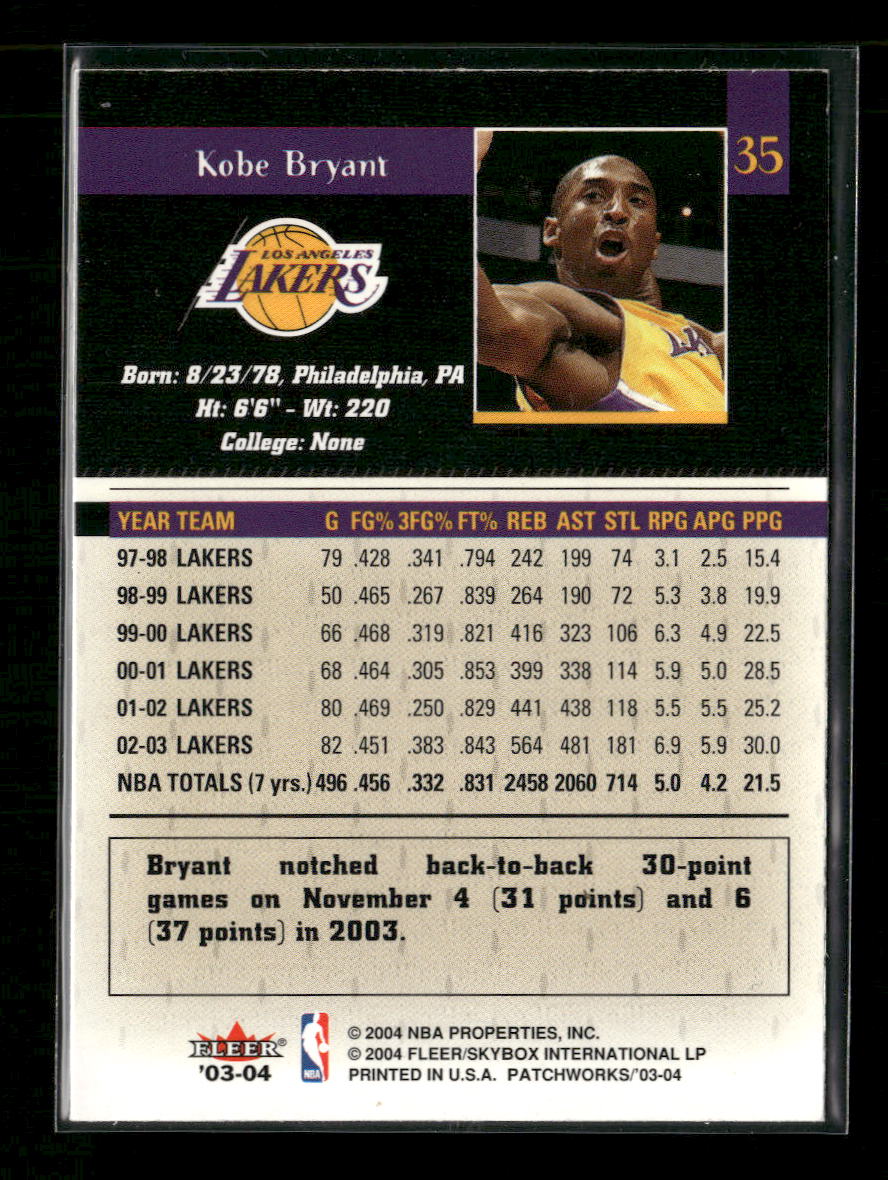 2003-04 Fleer Patchworks Kobe Bryant #35