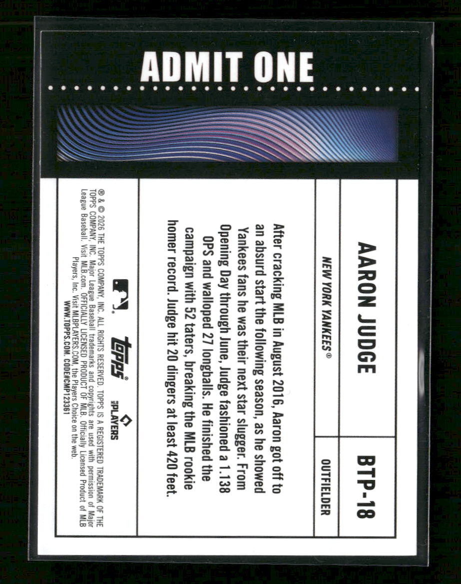 2026 Topps Big Ticket Players Pink Foil Aaron Judge #BTP-18