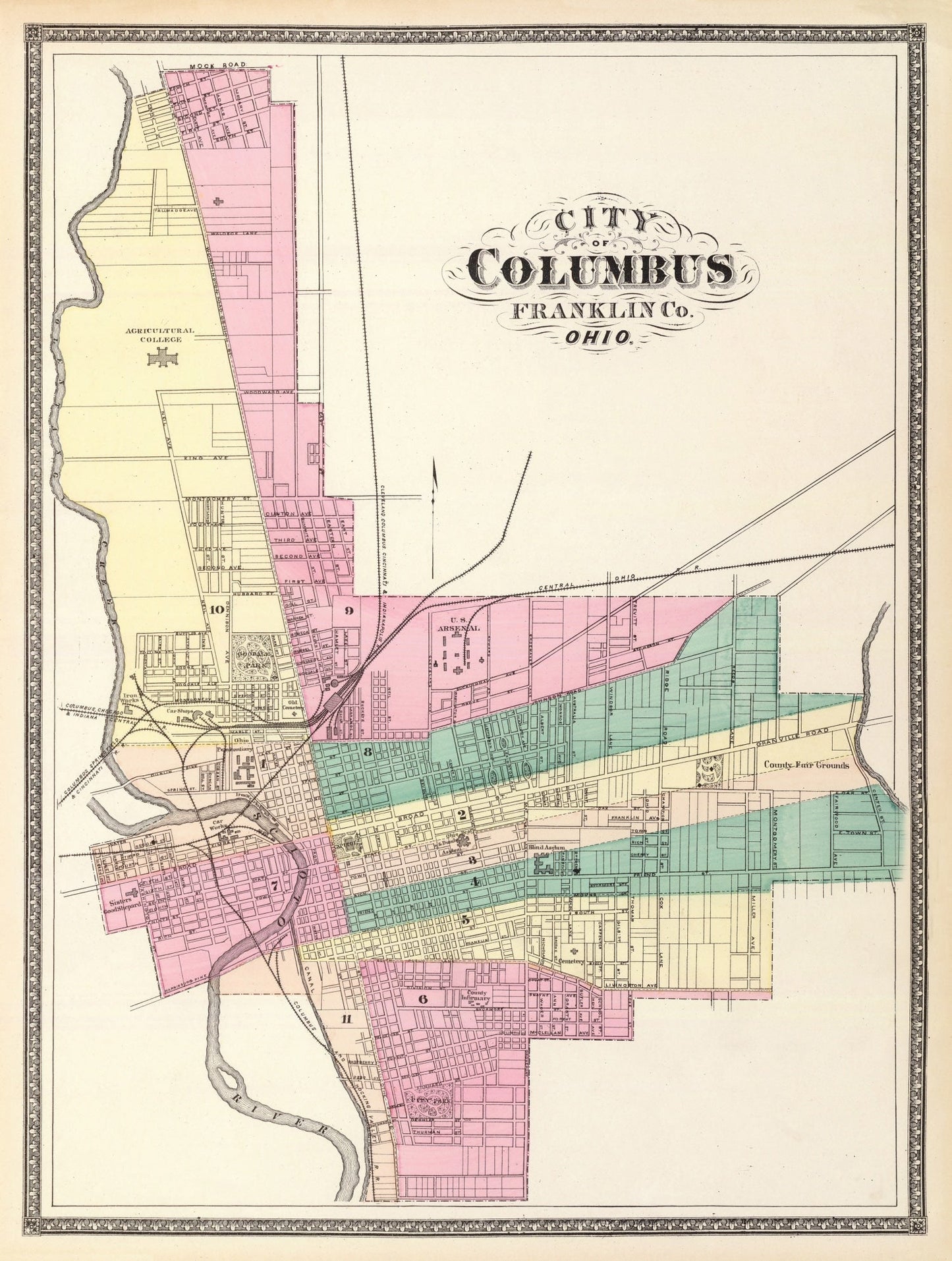 Vintage Map of Columbus, Ohio 1872