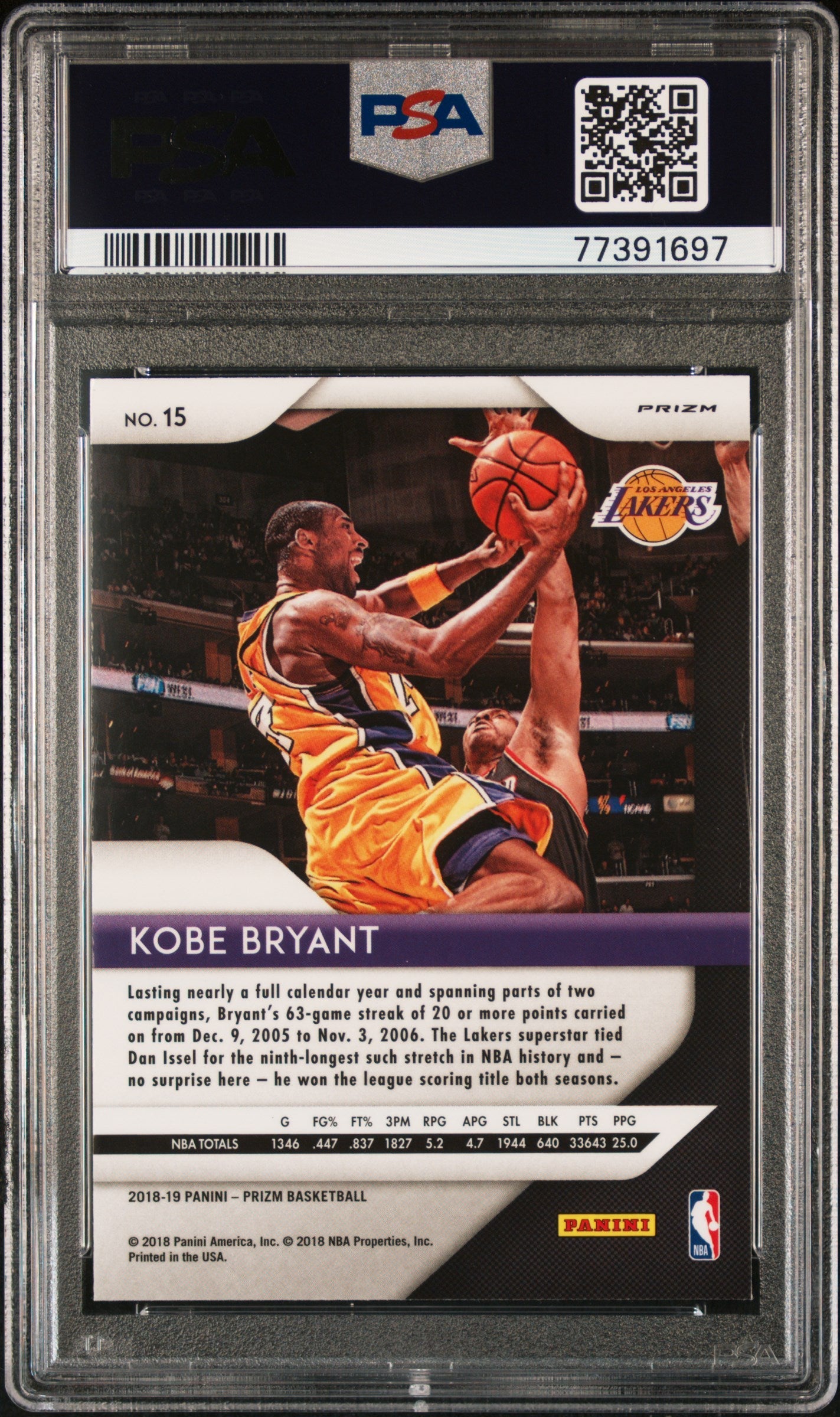 2018 Panini Prizm Red/White/Blue Prizm Kobe Bryant 10 PSA #15