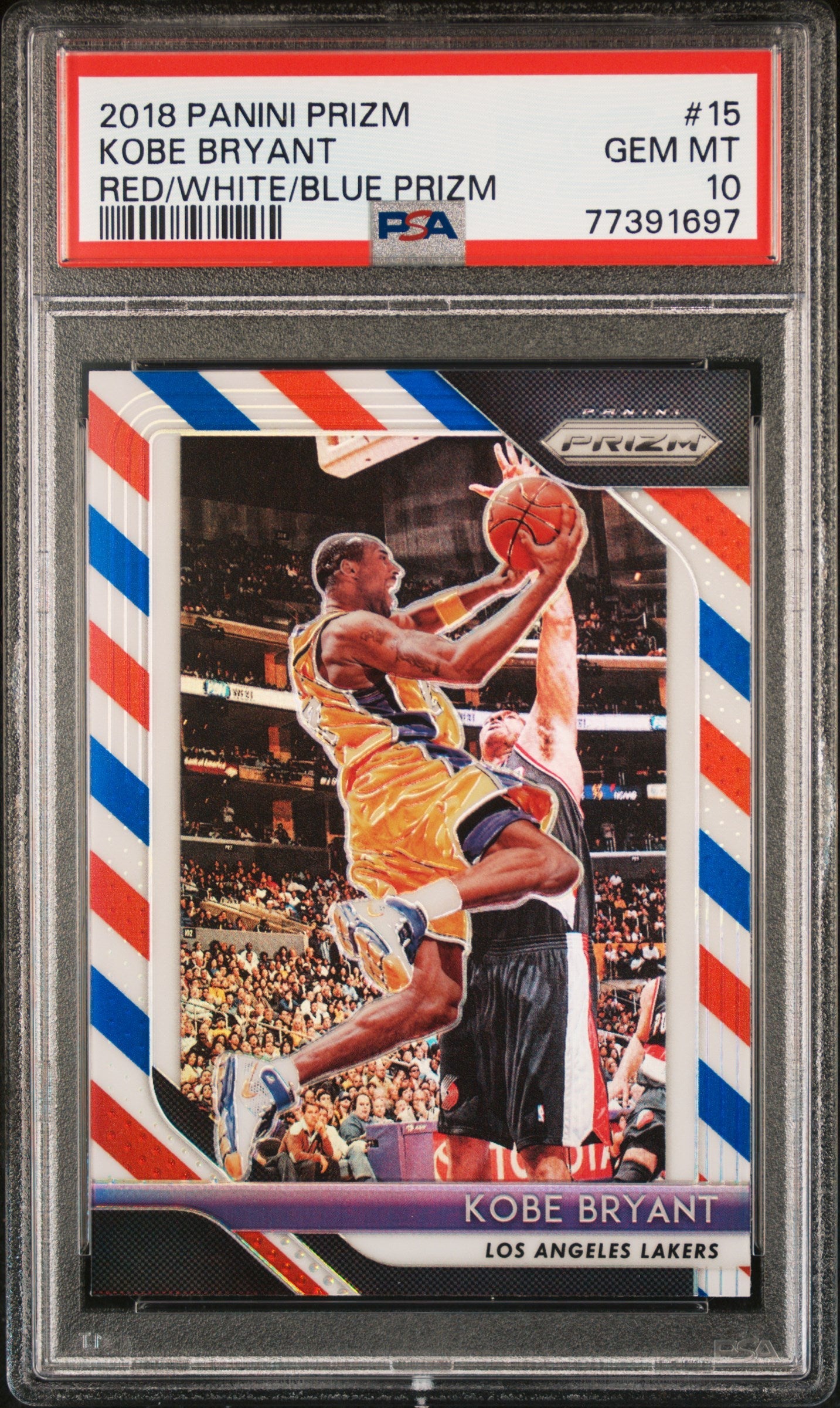 2018 Panini Prizm Red/White/Blue Prizm Kobe Bryant 10 PSA #15