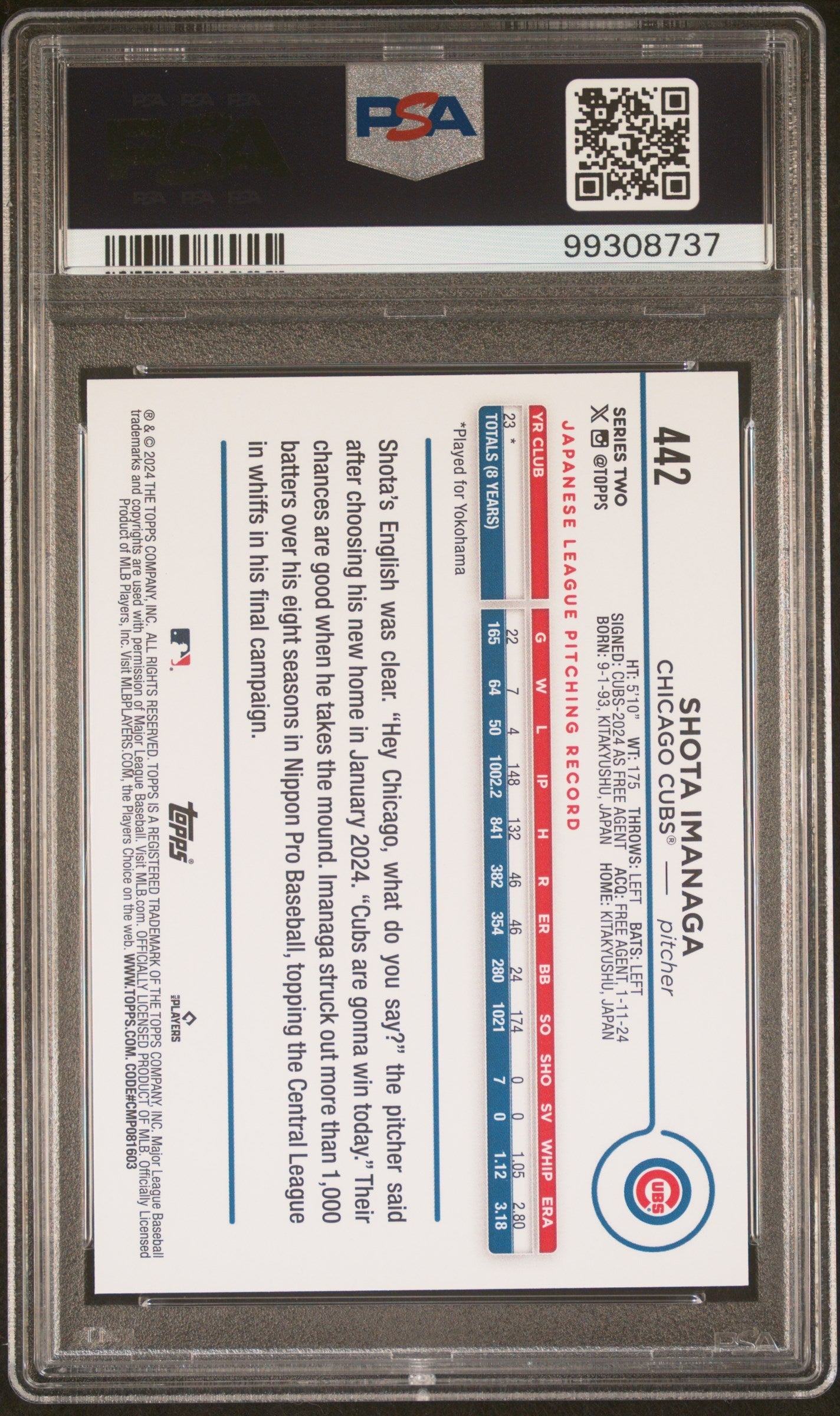 2024 Topps Holiday Shota Imanaga 10 PSA #442