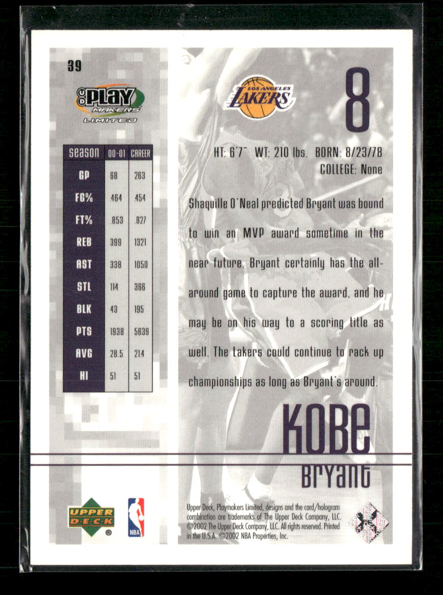 2001-02 UD PlayMakers Limited Kobe Bryant #39