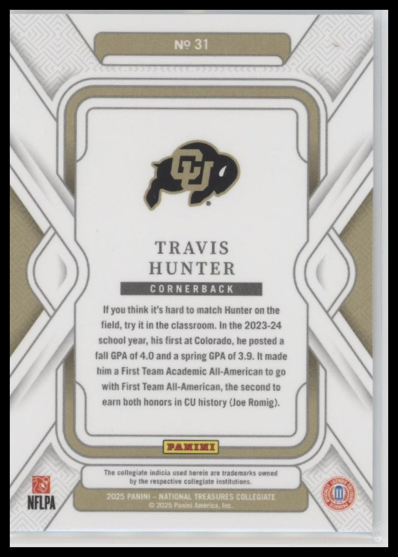 2025 Panini National Treasures Collegiate Century Blue Travis Hunter #/75 #31