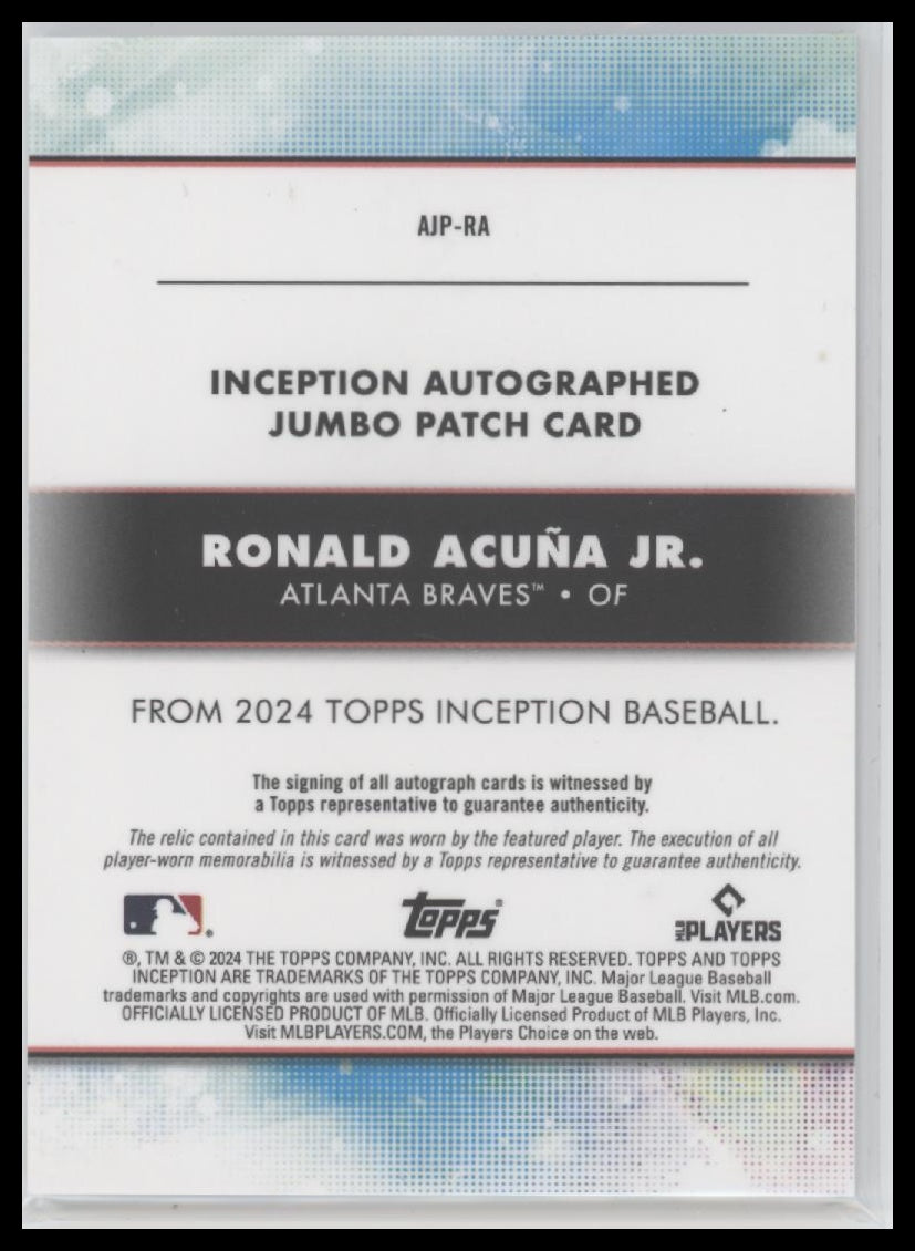 2021 Topps Inception Autograph Jumbo Patch #75 Ronald Acuña Jr. #AJP-RA