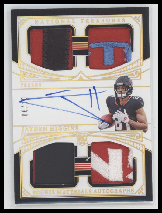2025 Panini N. T. Rookie Materials Auto Quad Holo Gold Jayden Higgins #RMAQ-JHS
