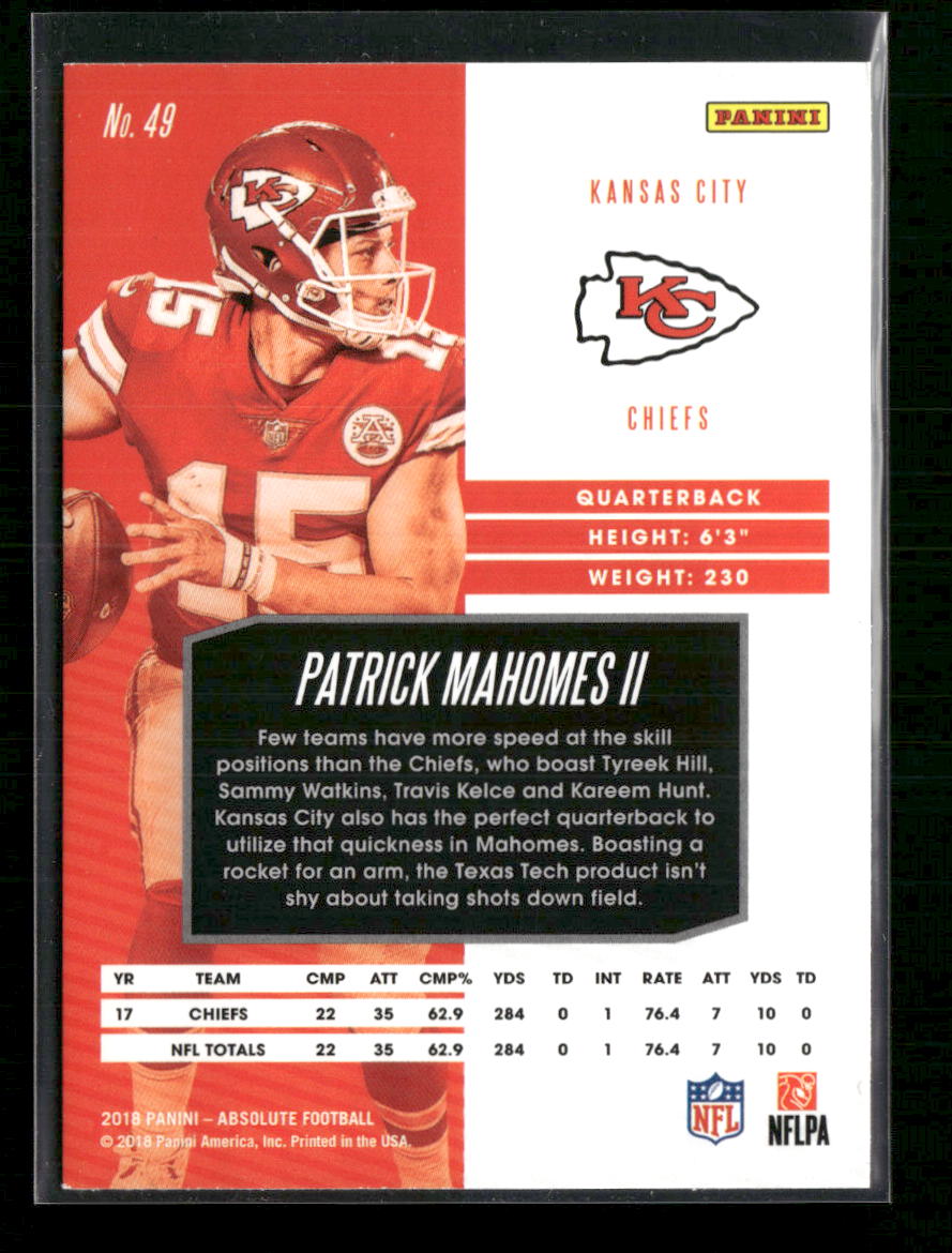 2018 Panini Absolute Spectrum Gold Patrick Mahomes II #49