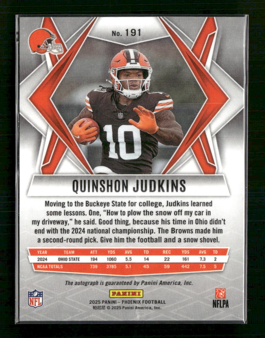 2025 Panini  Rc Auto Silver Pandora Prizm Quinshon Judkins Rookie Auto #191