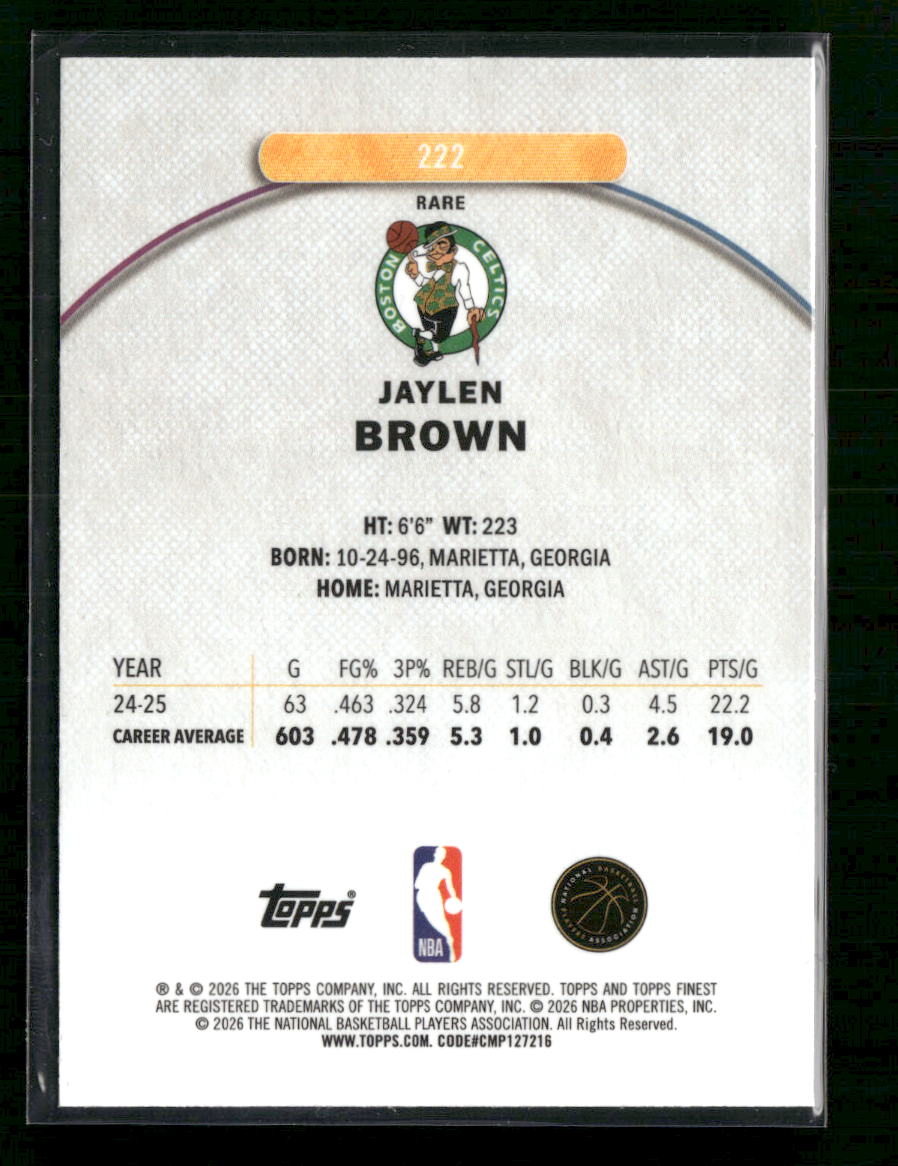 2026 Topps Finest Sky blue Refractor Jaylen Brown #222 /99