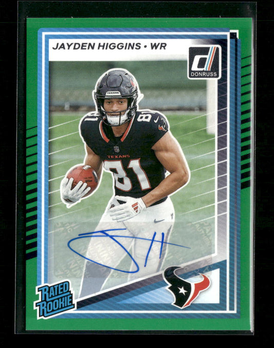 2025 Donruss Rated Rookies Autographs Green Jayden Higgins Rookie Auto #334