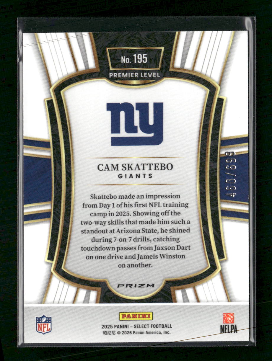 2025 Panini Select Neon Green Prizm Shock Cam Skattebo #/699 #195