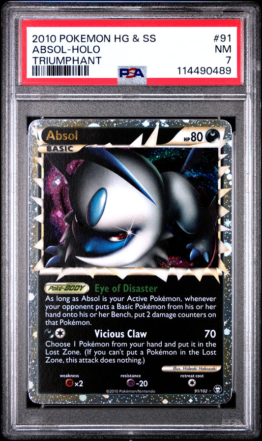 2010 Pokemon Heartgold & Soulsilver Triumphant Triumphant Absol-Holo 7 PSA #91